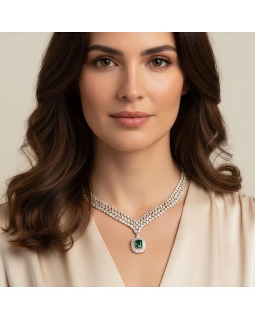 Latelita London Metallic Countess Statement Emerald Necklace