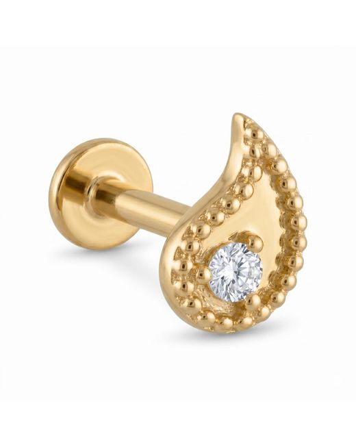 Zahav Jewelry Metallic 14K Solid 18G 8Mm Teardrop Shaped Internally Threaded Flat Back Stud