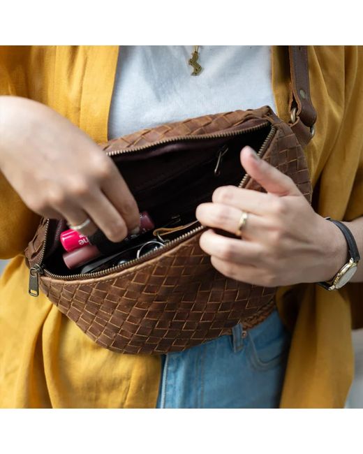 Hides Leather Co. Brown Nexus Woven Leather Belt Bag, Handmade Minimal Saddle Waist Purse