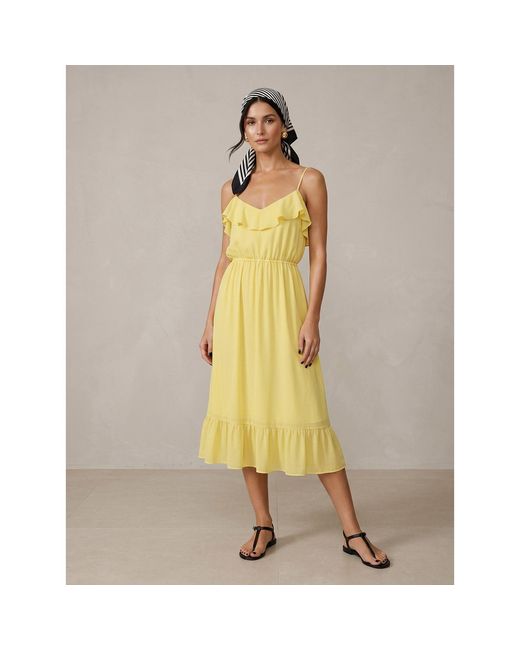 2KStyle Yellow Amalia Ruffle Spaghetti Straps Viscose Midi Dress