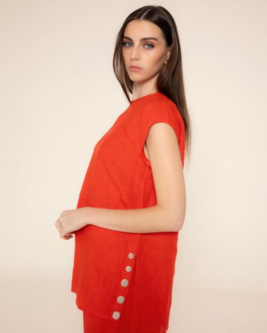 Niza Red Linen Top Cannes