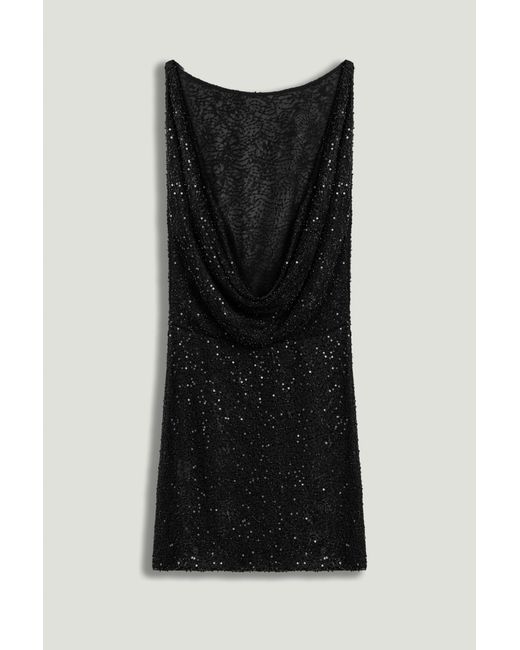 Nocturne Black Sequin Open Back Mini Dress