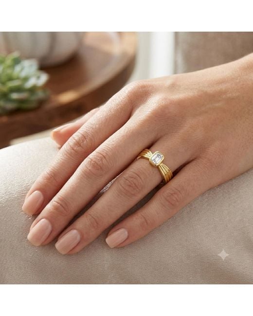 Artisan Metallic 14K Emerald Cut Diamond Bezel Ring