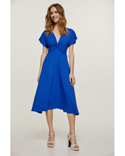 Conquista Blue Royal Knot Detail Midi Dress