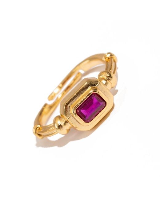 Ebru Jewelry Pink Ruby Shine Minimalist Adjustable Ring