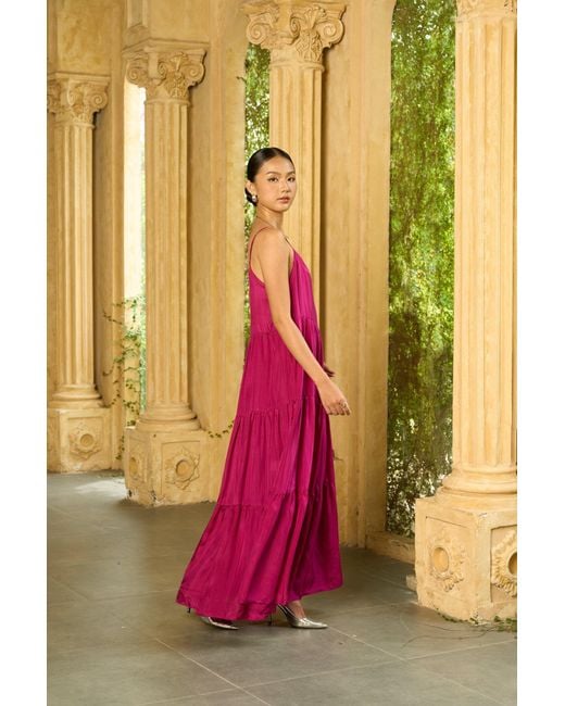 Silk and Bears Purple Valentina 100% Silk Tiered Maxi Dress — Habotai Silk