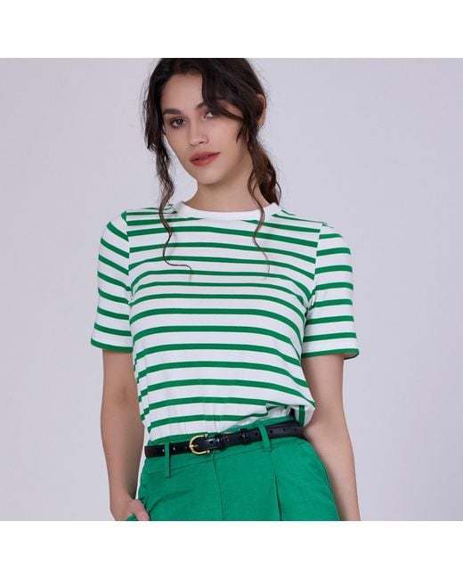 Smart and Joy Green Stripes Cotton T-Shirt