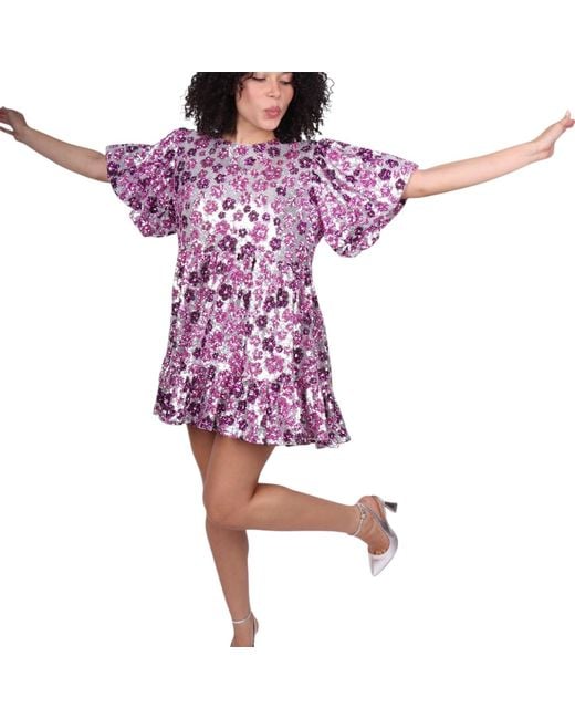Laura Citron Purple Glitter Garden Babydoll Dress