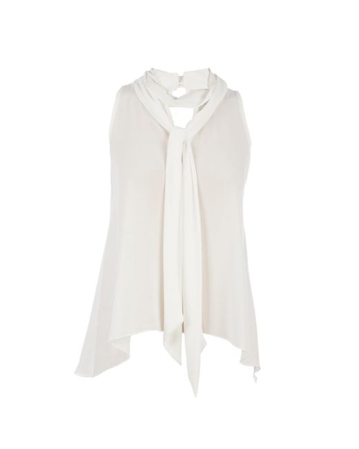 Conquista White Neutrals Tie Detail Sleeveless Top Ecru
