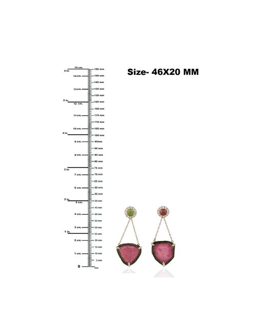 Artisan Pink Watermelon Tourmaline Slice & Diamond Drop Earrings