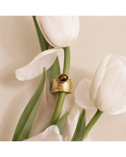 Rare Matters Jewelry Metallic Brilliance Tiger's Eye Gemstone Statement Ring