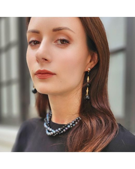 Farra White Obsidian Dangle Earrings
