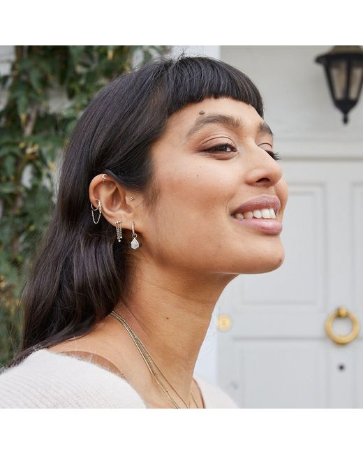 Zohreh Metallic Diamond Moon Chain Huggie Hoop Earring 9K