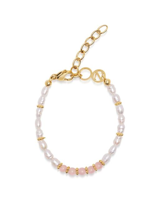 Nialaya Metallic Beaded Bracelet With Pearl And Pink Opal