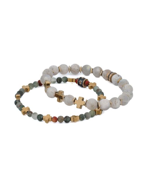 Ebru Jewelry Metallic Labradorite & Africa Bloodstone Cross Beaded Bracelet Set for men
