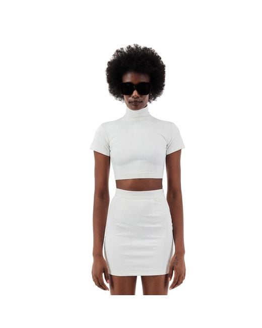 Úchè White Snake Print Cropped Turtleneck