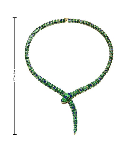 Genevive Jewelry Rachel Glauber Yellow Gold Plated With Emerald Cubic Zirconia Green Enamel Coiled Serpent Snake Stiff Collar Necklace