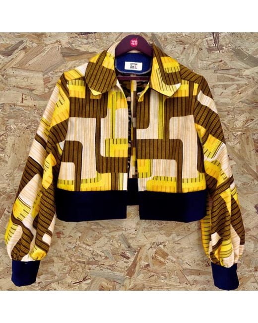 Couture to Your Door Yellow Geometric Seventies Denim Jacket