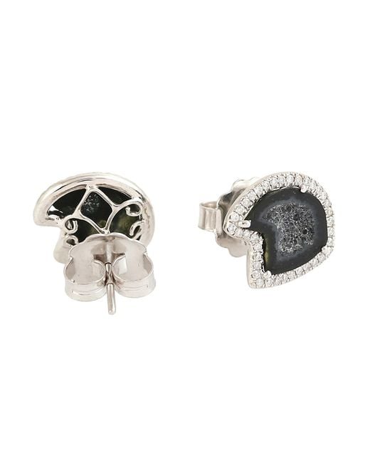 Artisan Black Geode & Diamond Stud Earrings