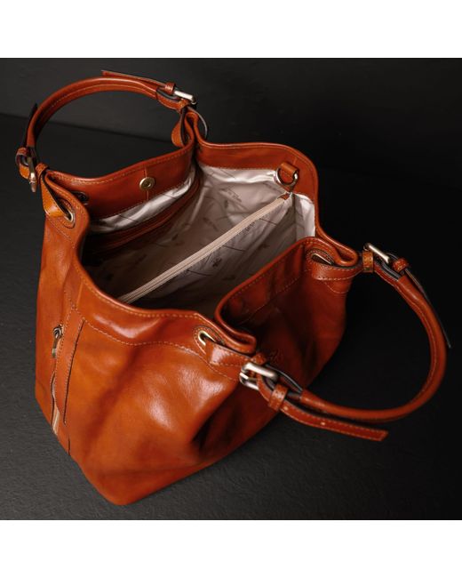 Time Resistance Brown Cognac Leather Tote Bag For