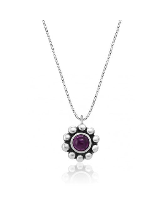 Unaloe Metallic Sterling Flower Necklace With Amethyst – Gemstone Floral Pendant Jewellery For