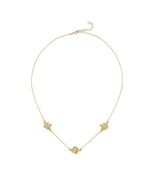 LINYA JEWELLERY Metallic Amour Triple Pearl Cage Chain Necklace