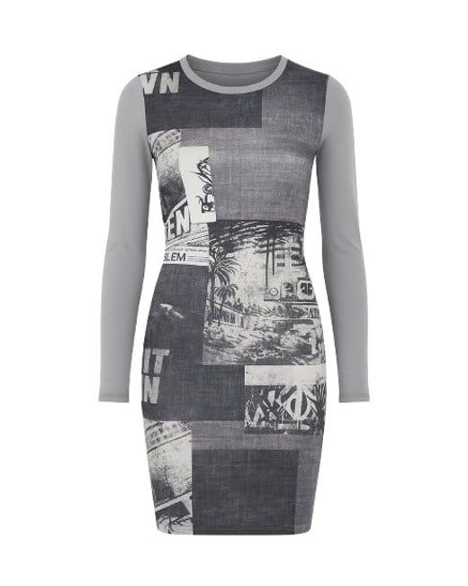 Conquista Gray Print Stretch Dress