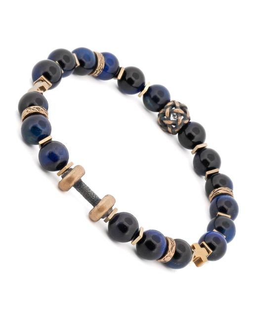 Ebru Jewelry Blue Tiger's Eye Dumbbell Beaded Bracelet for men