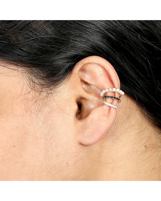 Artisan Metallic Pearl, Diamond & Diamond Cuff Huggie Earrings