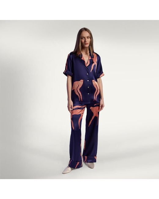 Piola Blue Mulberry Silk Pyjama Set Short Sleeve
