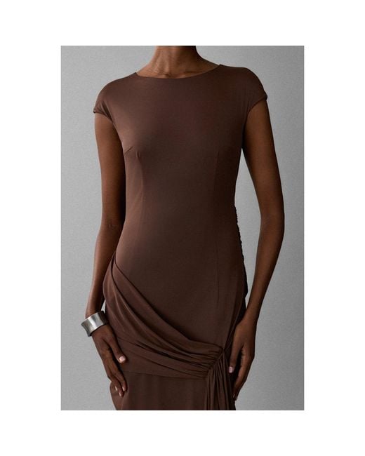 Aisl Brown Ruched Drape Cascade Mini Dress