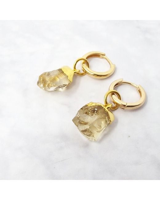 Harfi Metallic Raw Citrine November Birthstone Plated Huggies