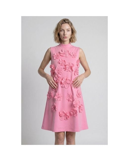 Modenaire Pink Floral Appliqué Mini Dress