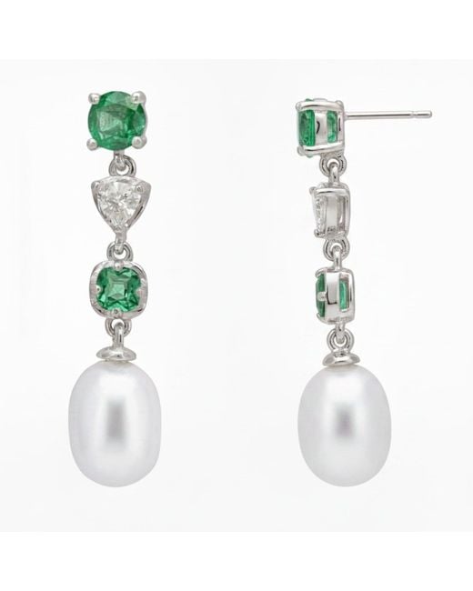 Latelita London White Pearl Whisper Drop Earrings Colombian Emerald