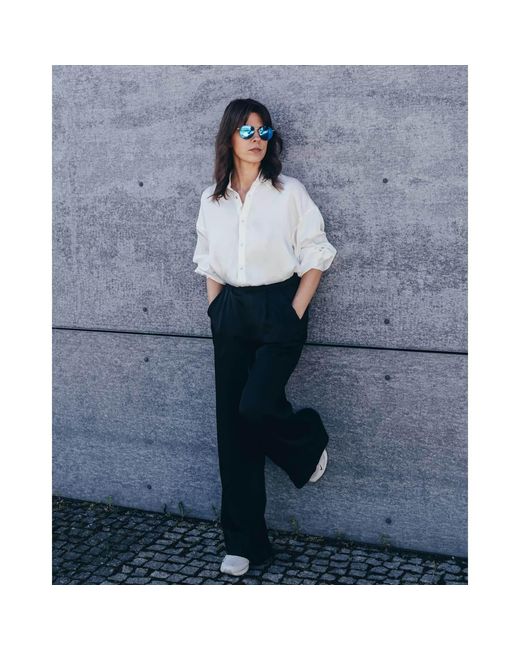 Oh!Zuza Black Echo – Satin Viscose Wide-Leg Trousers