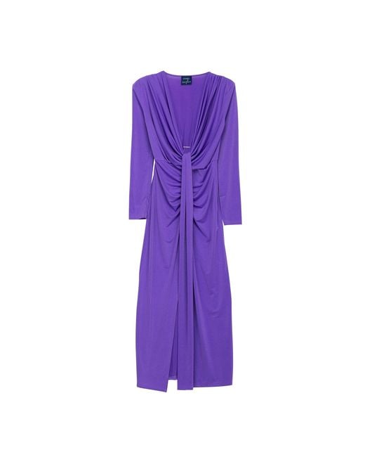 Tantra Spain Sl Purple Solid Draped Maxi Dress With V Neck And Long Sleeves Lilac
