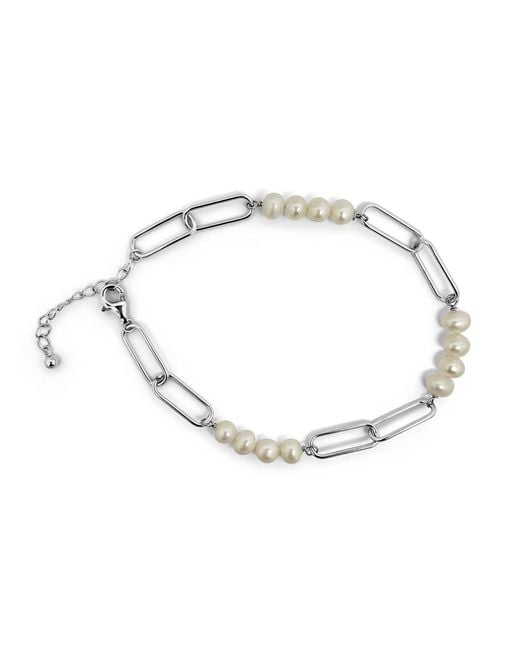 Clemence Wren Metallic Paperlink Chain Freshwater Pearl Bracelet