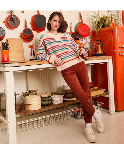 Cara & The Sky Red Jasmine Wide Sleeve V Neck Striped Jumper
