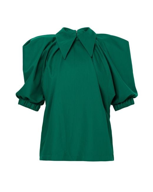 Julia Allert Green Designer Puff Sleeve Blouse –