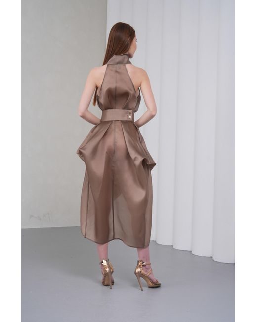 Lumina Eligma Brown Neutrals Silhouette Halter Dress