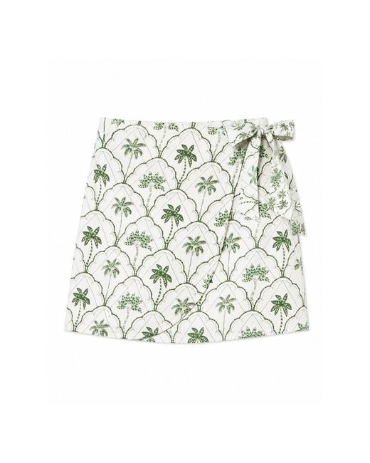 Yumi' White Palm Print Cotton Wrap Skirt