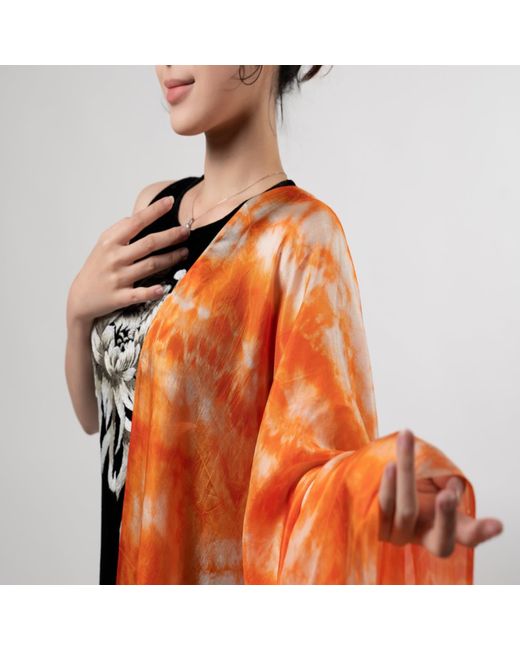 Silk and Bears Orange Sunburst Shibori Silk Shawl – Hand-Dyed Mulberry Silk, Beach & Pool Wrap