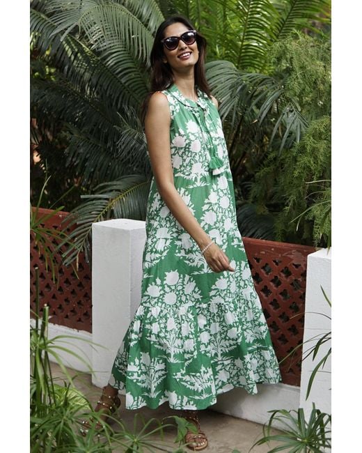 La Mandarine Green Summer Maxi Dress With Pockets. Beach Dress, & Ikat Cotton Maxi Dress