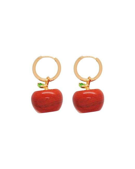 VALERIE CHIC Red Apple Jasper Hoop Earrings 18K