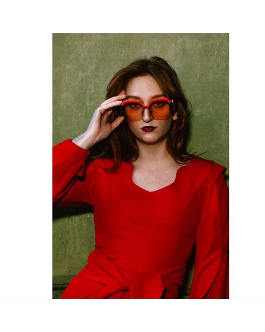 Julia Allert Red Designer Fitted Midi Dress With Belt