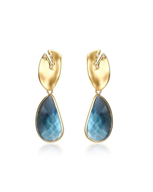Rare Matters Jewelry Blue Golden Leaf Drop Earrings