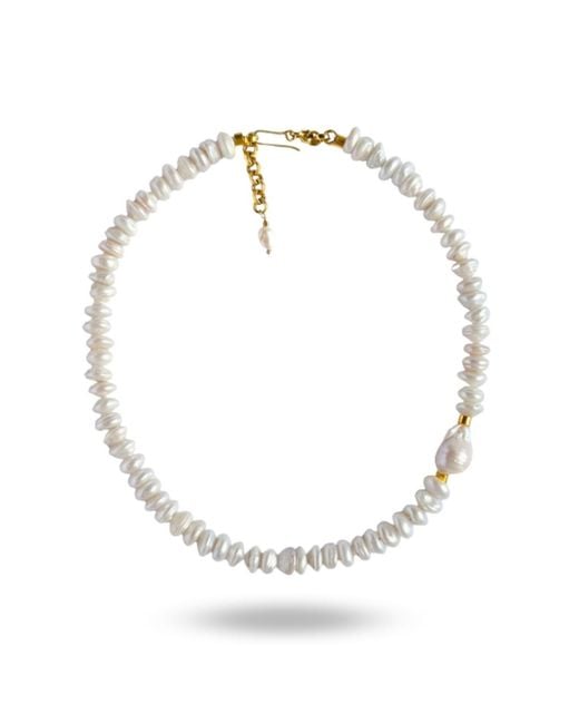 LINYA JEWELLERY Metallic Asymmetrical Baroque Pearl Necklace