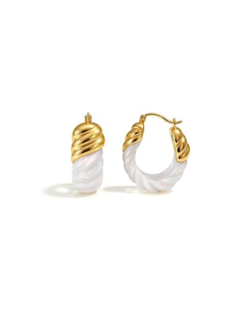 Gold & Honey Metallic Pearl Rope Shrimp Lucite Birthstone Hoop Earrings