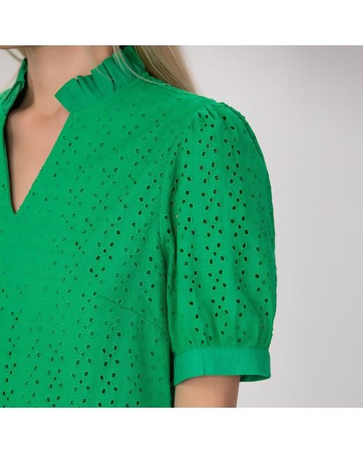 Smart and Joy Green Eyelet Cotton Lace Loose Blouse
