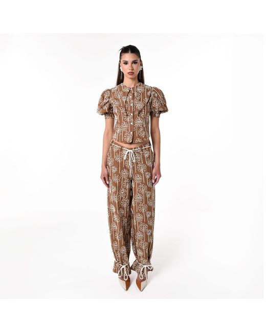 28Natelier Brown Embroidered Button Up Top